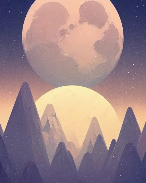Image similar to beautiful painting of a serene moon at night, art by mike winkelmann, sky night, illustration, highly detailed, simple, smooth and clean vector curves, no jagged lines, vector art, smooth, artstation