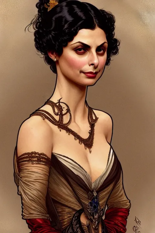 Prompt: Morena Baccarin dressed in Victorian fashion, D&D, fantasy, intricate, elegant, highly detailed, digital painting, artstation, concept art, matte, sharp focus, illustration, art by Artgerm and Greg Rutkowski and Alphonse Mucha