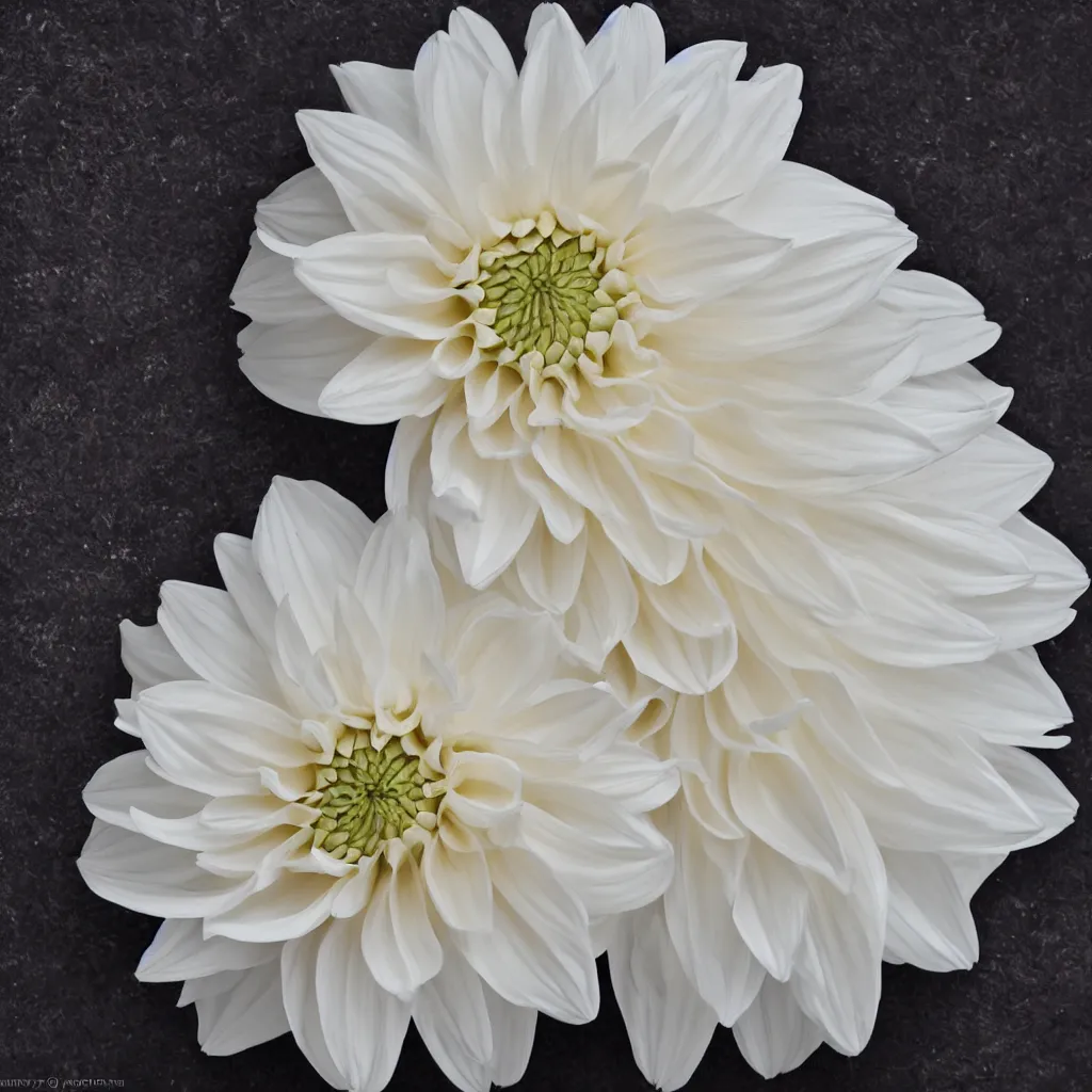 Image similar to beautiful white dahlia flower from top view painterly emotionally evoki