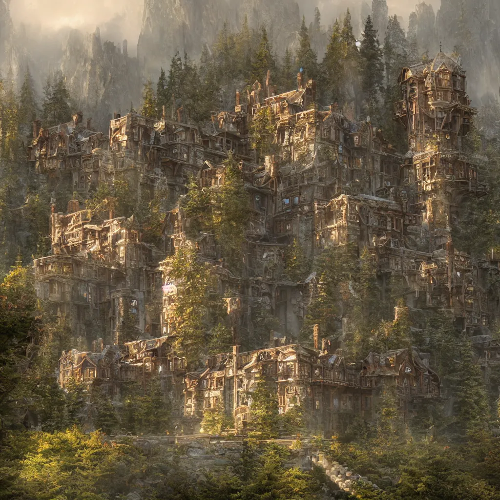 Prompt: A highly detailed 4K fantasy matte painting of the shining ArtStation, CGSociety, Unreal Engine