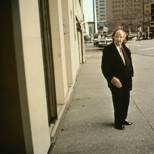 Prompt: Senator Richard Shelby as a disheveled homeless man. CineStill