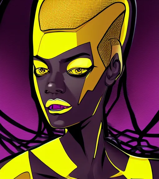 Image similar to a digital painting of a black female android with futuristic hair and yellow make-up, a comic book panel by Craig Thompson, behance contest winner, afrofuturism, marvel comics, official art, artstation hq