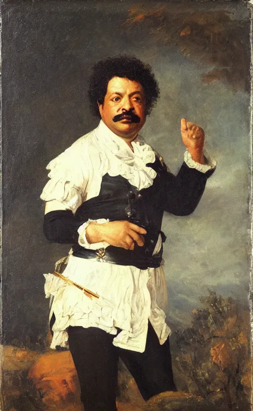 Image similar to Portrait of Alexandre Dumas, oil on canvas, highly detailed, by Delacroix, 8k