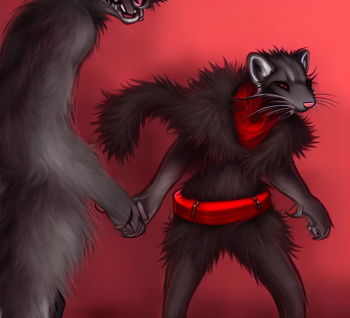 Image similar to furry - male - red - black - weasel - necromancer - fursona uhd ue 5 visual novel pc game expressions