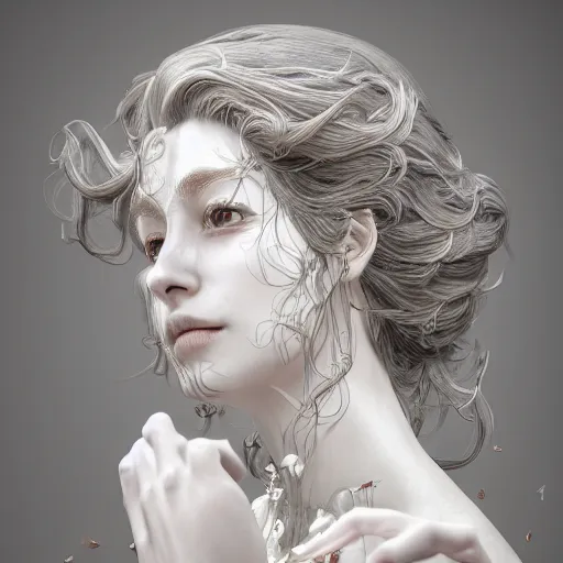 Prompt: the face of an absurdly beautiful, graceful, elegant, sophisticated mature woman of strawberries and white petals with tears, an ultrafine hyperdetailed illustration by kim jung gi, irakli nadar, intricate linework, bright colors, octopath traveler, final fantasy, unreal engine 5 highly rendered, global illumination, radiant light, detailed and intricate environment