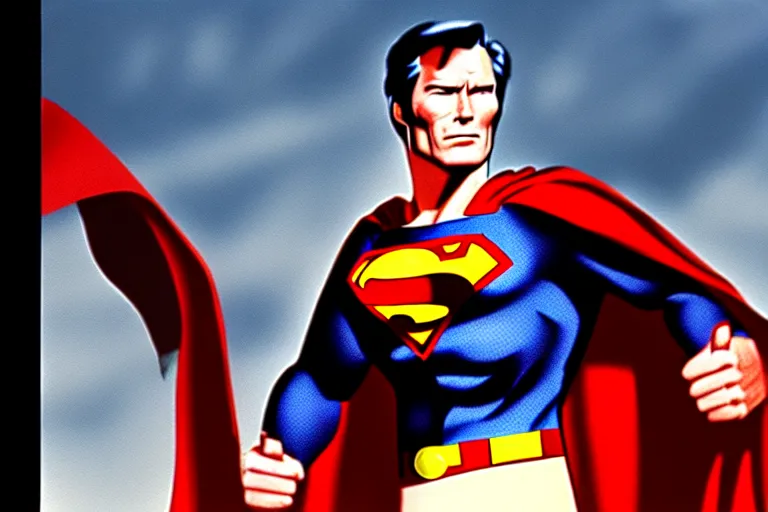 Prompt: clint eastwood as superman in the 1 9 8 0's, superhero film, hyperrealistic, detailed, smooth, sharp focus