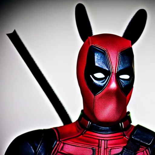 Prompt: deadpool with bunny ears, fully body photo, sharp focus, realistic