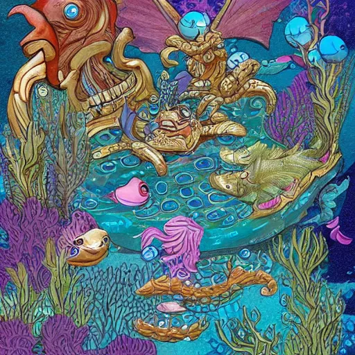 Image similar to underwater scene, d & d style, trending on artstation, colorful, intricate, highly detailed art by aurore folny