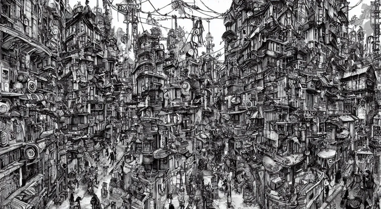 Image similar to steampunk city streets by junji ito, trending on artstation