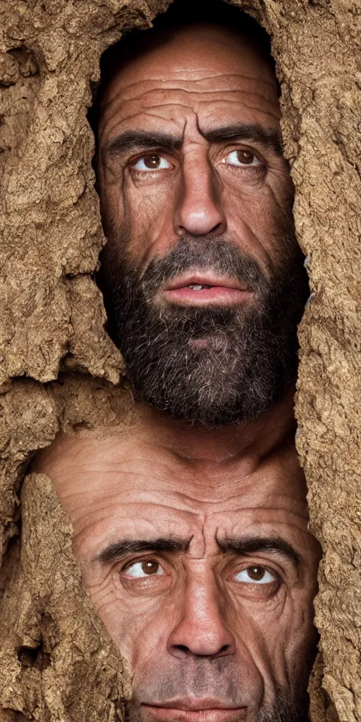 Prompt: Photo portrait Joe Rogan as a wax neanderthal cave man exaggerated brow wrapped in the national science museum background dramatic lighting 85mm lens by Steve McCurry