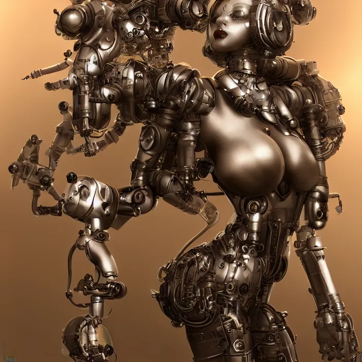 Image similar to dieselpunk robotic mistress, extremely detailed, plush, intricate, soft light, volumetric, blender, digital painting, art station, by yoshitaka amano