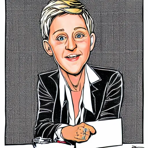 Prompt: ellen degeneres drawn by robert crumb