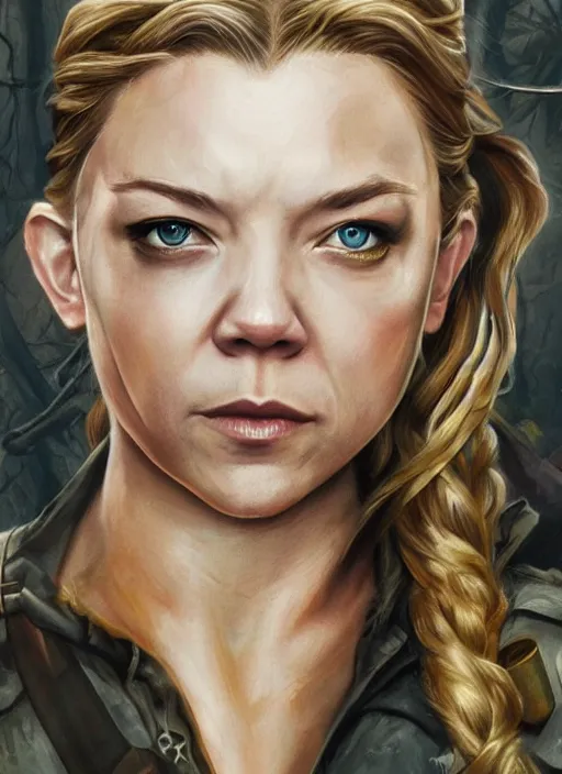 Image similar to a beautiful painting of Natalie Dormer as lara croft, detailed, trending on artstation, hd, masterpiece