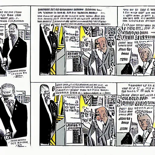 Image similar to Comic strip from Joe Biden Stock Market Man, by Alan Moore and Robert Crumb, artstartion