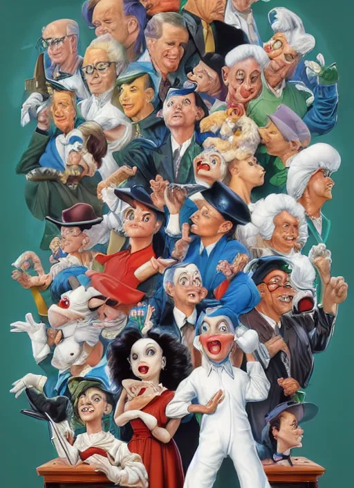 Image similar to portrait of Animaniacs in Society (1989), highly detailed, centered, solid color background, digital painting, artstation, concept art, smooth, sharp focus, illustration, artgerm, donato giancola, Joseph Christian Leyendecker, Les Edwards, Ed Repka, WLOP, Artgerm