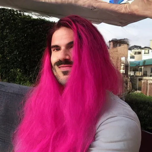 Image similar to photo of Mario with long pink hair