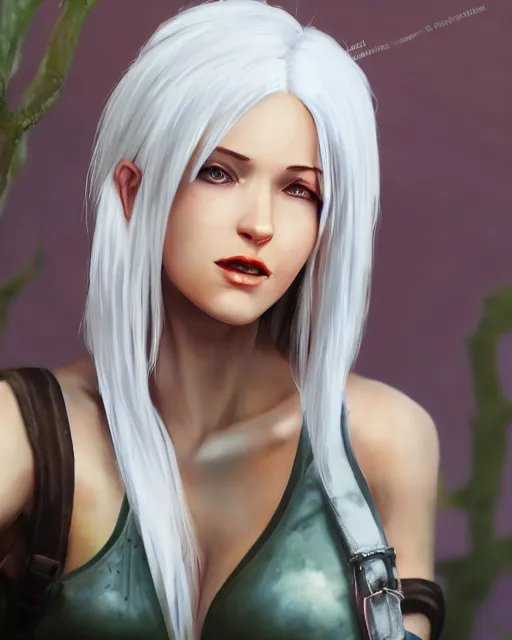 Prompt: tifa lockhart with white hair, beautiful face, very shy, elegant clothes, introverted, garden, utopian city, solarpunk, perfect, attractive, illuminated, ultra realistic, atmosphere, cinematic, artstation, highly detailed, art by dmitry prozorov