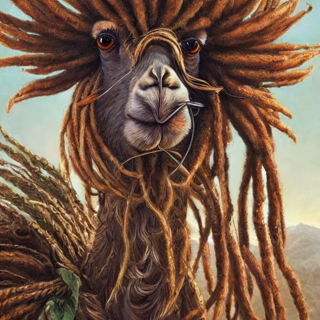 Image similar to llama with dreadlocks, by mandy jurgens, ernst haeckel, james jean