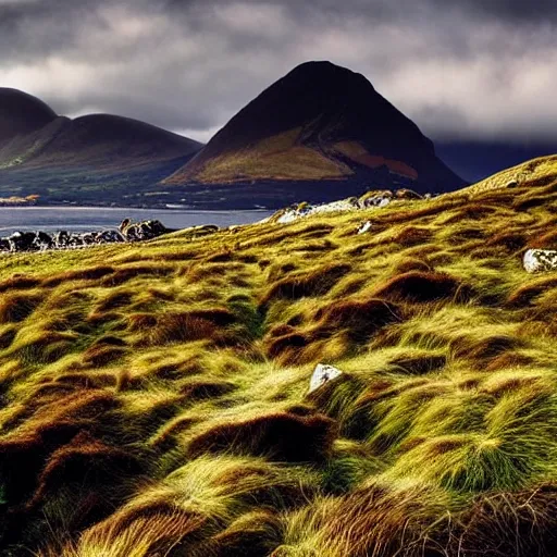 Image similar to the mountains of mourne in ireland, stylistic, beautiful artwork