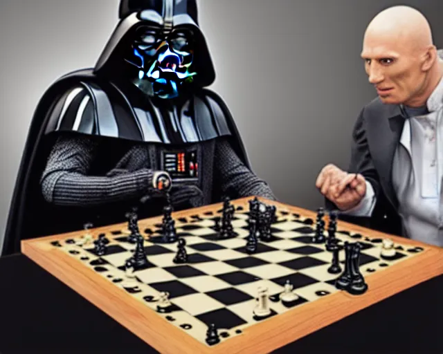 Image similar to darth vader playing chess with a witch lord voldemort