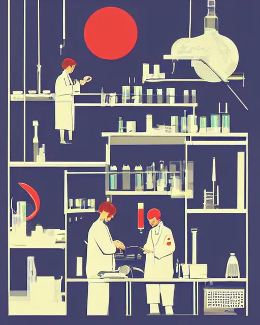 Image similar to science lab. clean cel shaded vector art. illustration art by tatsuro kiuchi and kilian eng