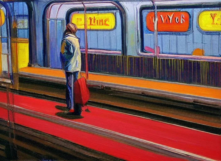 Image similar to painting of a new york subway station by wayne thiebaud