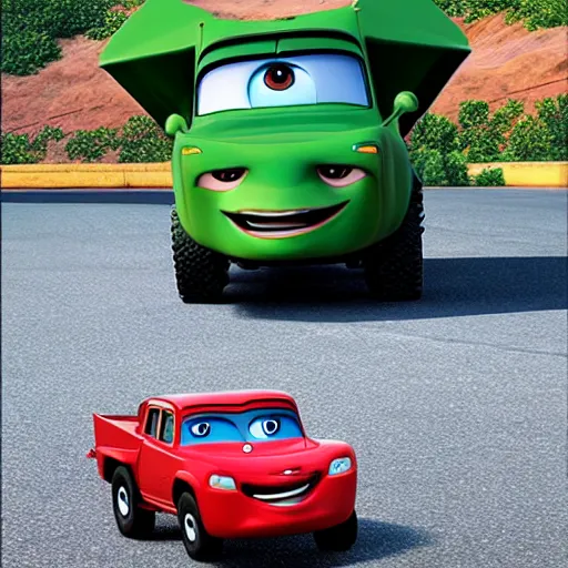 Image similar to HIMARS in Cars Pixar movie, detailed, green