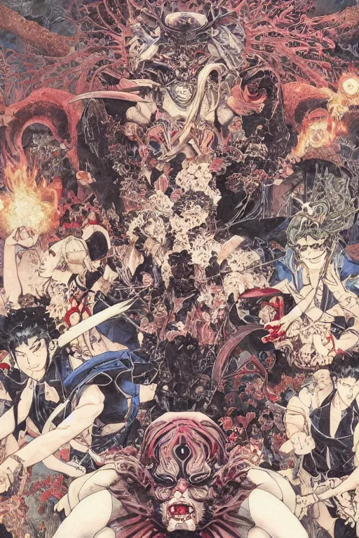 Image similar to 中 元 节, 中 国 鬼 节, king of hell, comic book page, symmetrical, by yoichi hatakenaka, masamune shirow, josan gonzales and dan mumford, ayami kojima, takato yamamoto, barclay shaw, karol bak, yukito kishiro