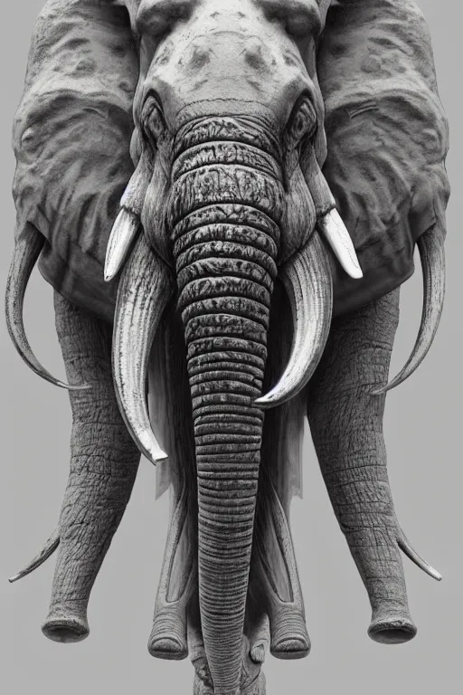 Image similar to ancient psychic tandem war elephant, hyperrealism, dark fantasy, concept art, by ernst haeckel, artgerm, greg rutkowski, h. r. giger and zdislaw beksinski, octane render, trending on artstation