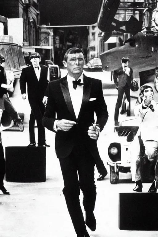 Image similar to james bond and the beatles