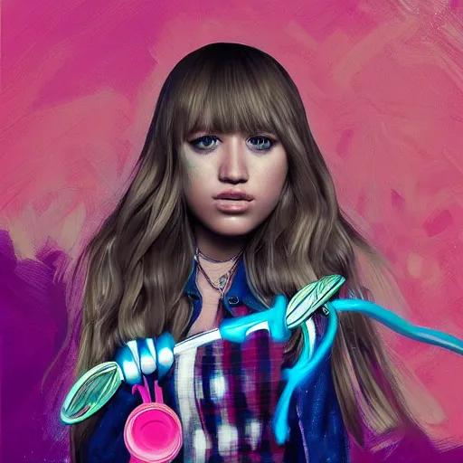 Image similar to hannah montana album cover, artstation, painting, digital art, cgsociety