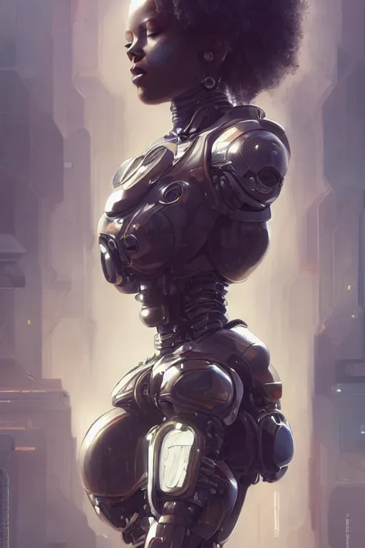 Prompt: ultra realistic illustration, closeup portrait, black mixed beautiful woman, hugging a robot, cyberpunk, sci - fi, fantasy, intricate, elegant, highly detailed, digital painting, artstation, concept art, smooth, sharp focus, illustration, art by artgerm and greg rutkowski and alphonse mucha