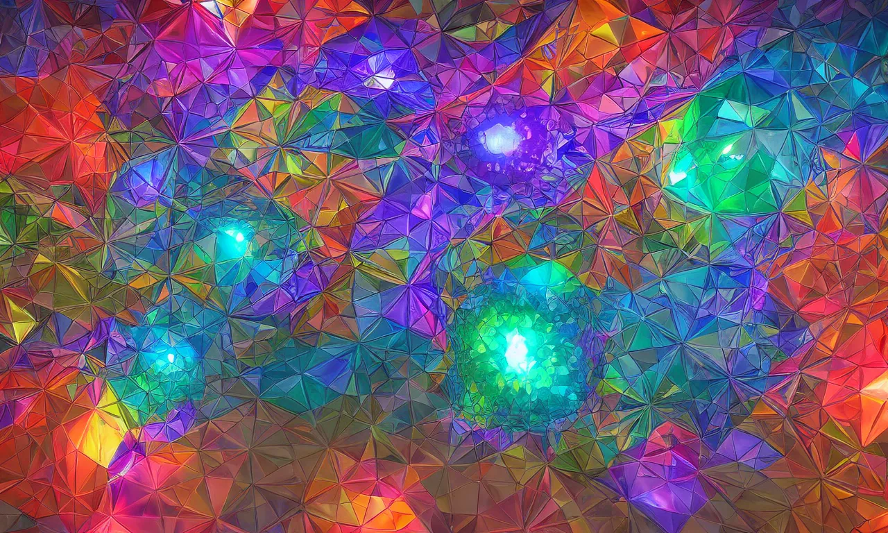 Image similar to voronoi engine laboratory 3 d volume kaleidoscope fractal chakra digital multicolor stylized concept substance natural color scheme, artstation gta cover comics style by james gurney and beeple global illumination volume lighting pixar and disney tone mapping radiating a glowing aura global illumination ray tracing hdr