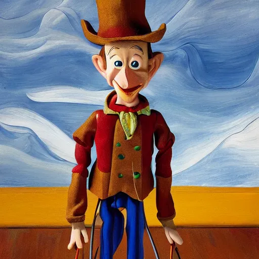 Image similar to disney's pinocchio cartoon puppet, high quality high detailed painting by lucian freud, hd, photorealistic lighting