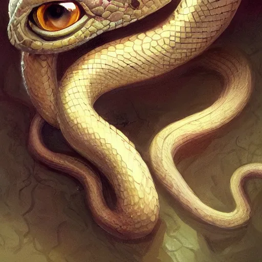 Prompt: a portrait of a snake portrait, cute and adorable, pretty, beautiful, art portrait, matte fantasy painting, deviantart, super detailed eyes, super detailed, nose, super detailed, eyes, artstation, by jason felix by steve argyle by tyler jacobson by peter mohrbacher, cinematic