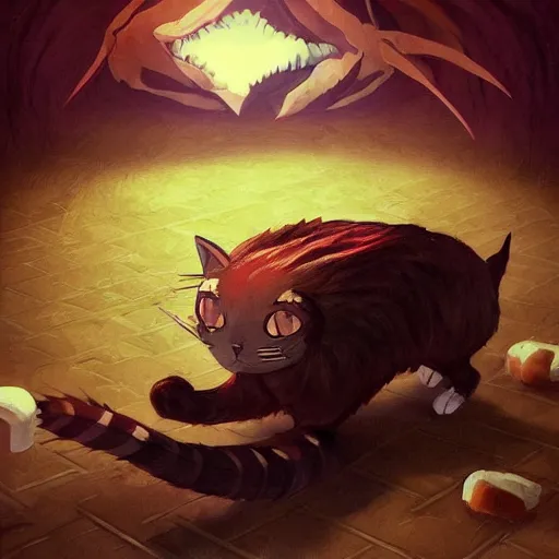 Prompt: feared cat running away from the giant carnivorous sandwich, artstation hq, dark phantasy, stylized, symmetry, modeled lighting, detailed, expressive, true unsimulated emotions, created by hayao miyazaki