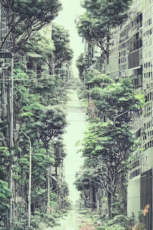 Image similar to (((((an abandoned city street, overgrown with plants and trees))))) by Tokyo Genso!!!!!!!!!!!!!!!!!!!!!!!!!!!