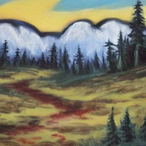 Image similar to a painting on the subject of depression by Bob Ross