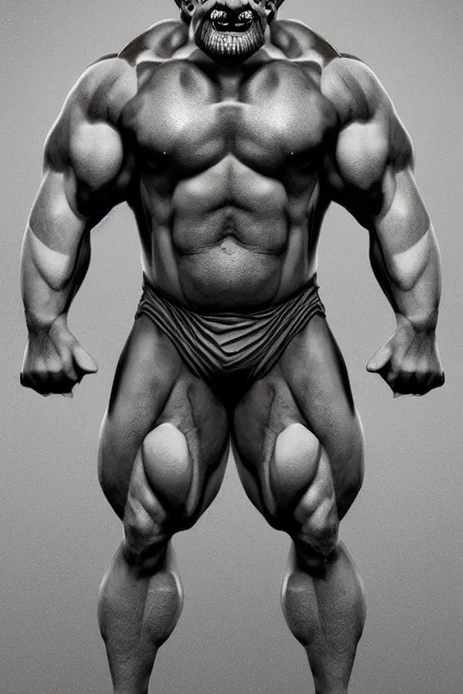 Prompt: muscular wario, wario bodybuilder, photorealistic, highly detailed,