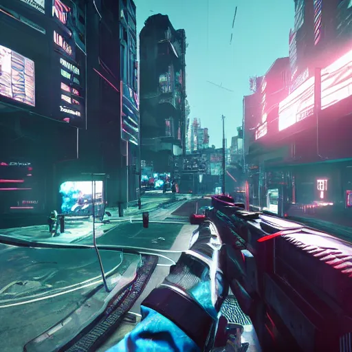 Image similar to futuristic call of duty game set in a synth - wave cyberpunk city, ps 5, 8 k