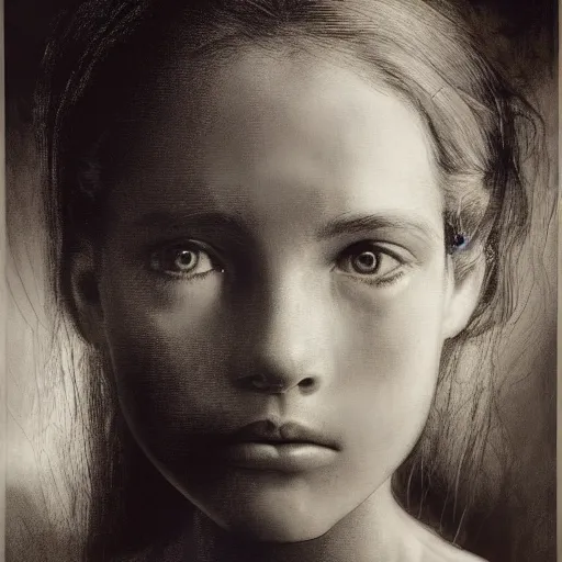 Image similar to hyperrealist portrait photo of a young gynoid by sally mann and alan lee, fantasy, photo realistic, dynamic lighting, artstation, poster, volumetric lighting, very detailed faces, award winning, full face, symmetry