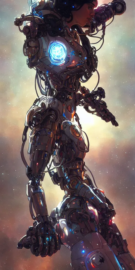 Image similar to cyborg droid entanglement milky way, epic lighting, sketch illustration, ultra detailed, art by artgerm and greg rutkowski and alphonse mucha
