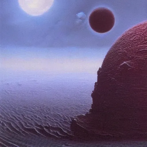Image similar to destroyed planet made by zdzisław beksinski, cinematic beautiful scene