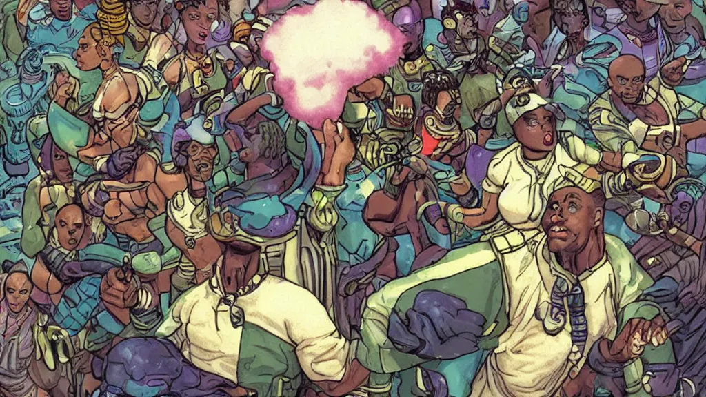 Prompt: afrofuturism inaudible... is that a league or a geyser? i really can't tell.