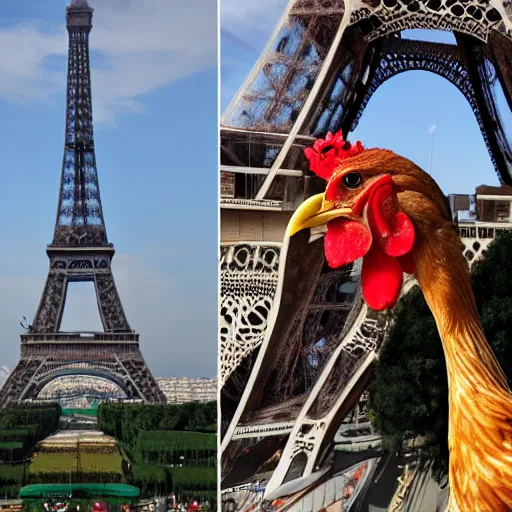 Prompt: chicken on the eiffel tower