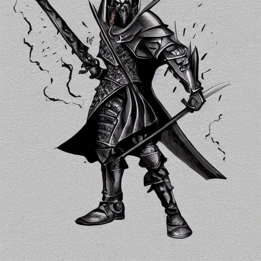 Image similar to an evil black sword, on a blank background. dungeons and dragons illustration