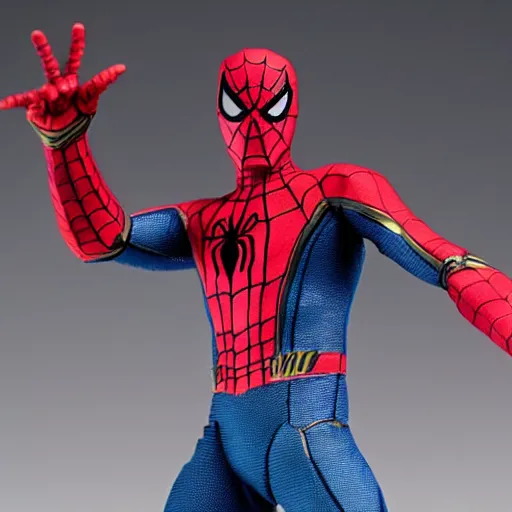 Prompt: a one sixth scale figure of spider man from movie spider man homecoming