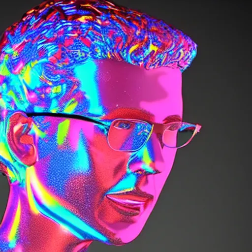 Image similar to a 3d human head made up of shiny holograms