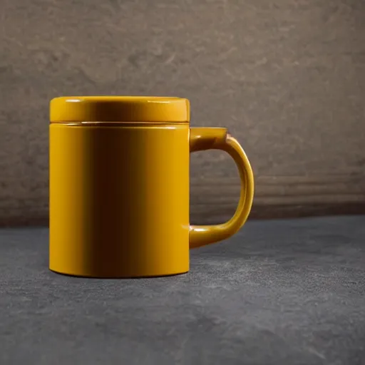 Image similar to yellow coffee mug that looks similar to a rimowa portmanteau with leather handle