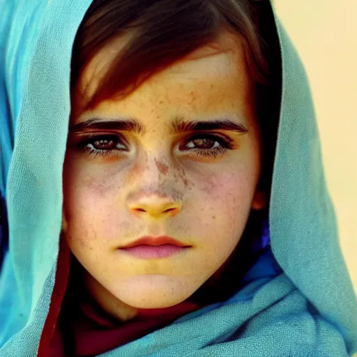 Prompt: photo of emma watson, afghan girl, award - winning photo by national geographic